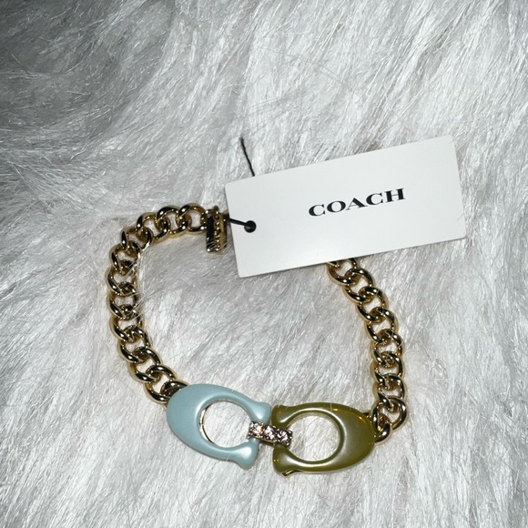 COACH Signature C Chain Link Bracelet CI963 Gold Resin • New - Picture 2 of 13